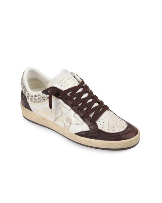 Golden Goose Deluxe Brand Brown Stud Embellished Lace-Up Sneakers