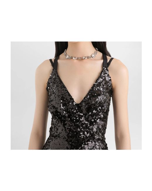 Dolce & Gabbana Black Sequinned V-Neck Midi Gown
