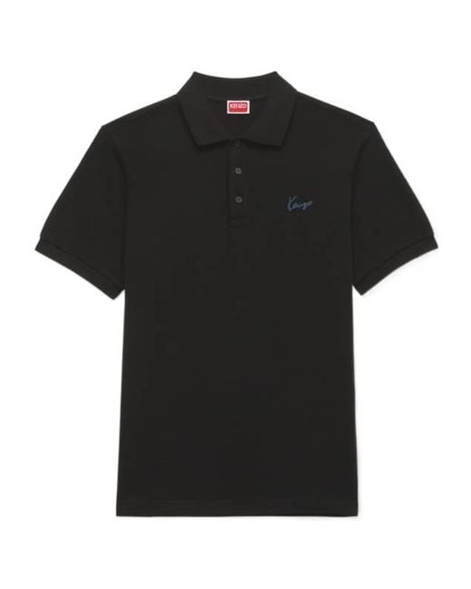 KENZO Black Signature Embroidered Slim Polo Shirt for men