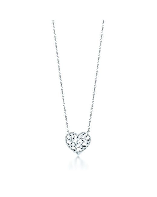 Tiffany & Co Metallic Leaf Heart-Shaped Pendant Necklace