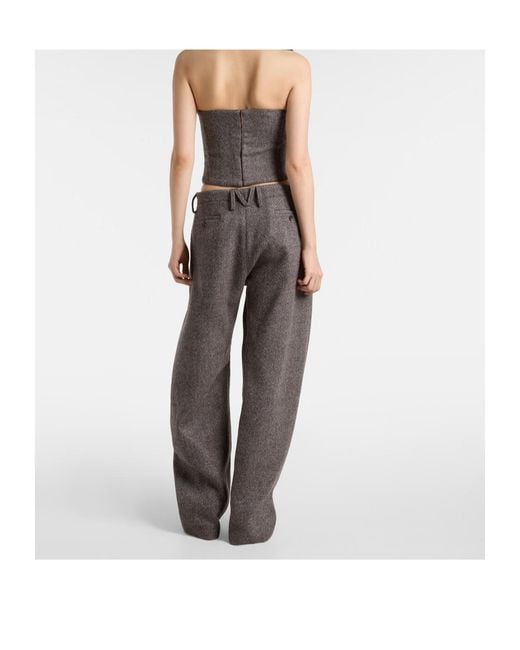 Magda Butrym Gray Low-Rise Herringbone Wool-Blend Barrel-Leg Pants