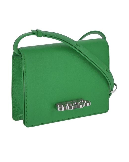 Alexander McQueen Green Four Ring Foldover Top Shoulder Bag
