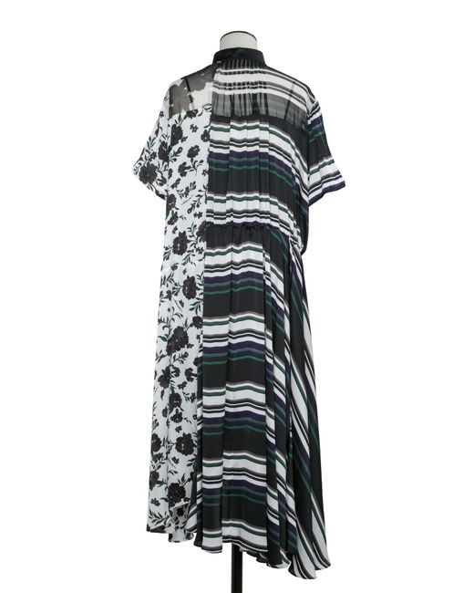 Sacai Black Floral-Print Midi Dress