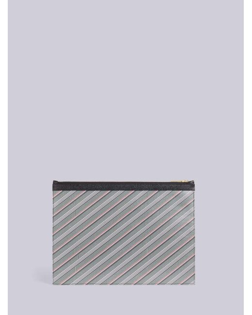 Thom Browne Gray Striped Zip Document Clutch Bag for men