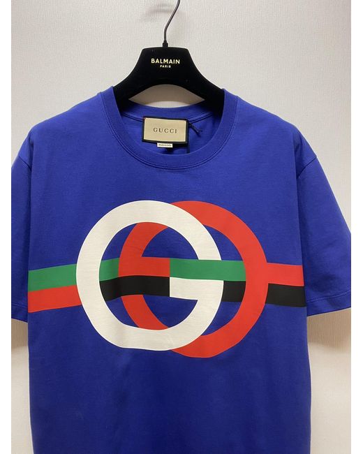 Gucci Blue Round Gg Printed T-Shirt for men
