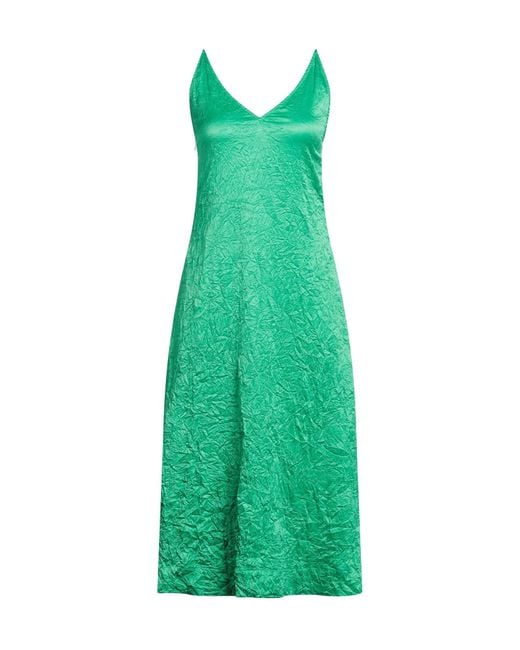 Ganni Green Crinkled Slip Dress