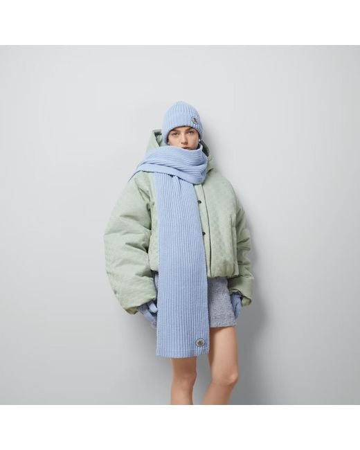 Gucci Blue Gg-Patch Ribbed-Knit Scarf