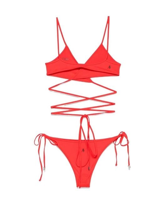 The Attico Red Rubberised-Logo Bikini