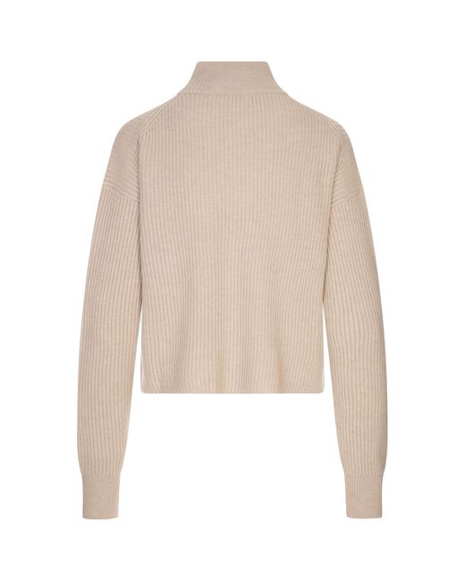Max Mara Natural Ribbed Funnel Neck Sweater