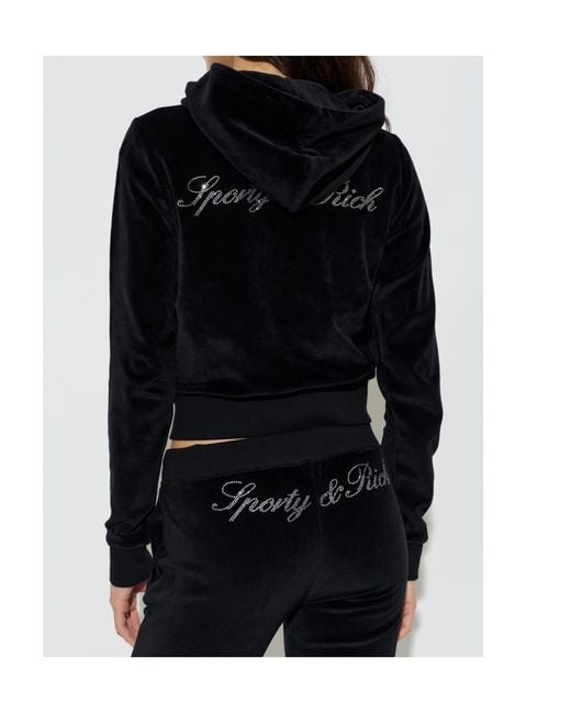 Sporty & Rich Black Long-Sleeve Hooded Sweatshirt