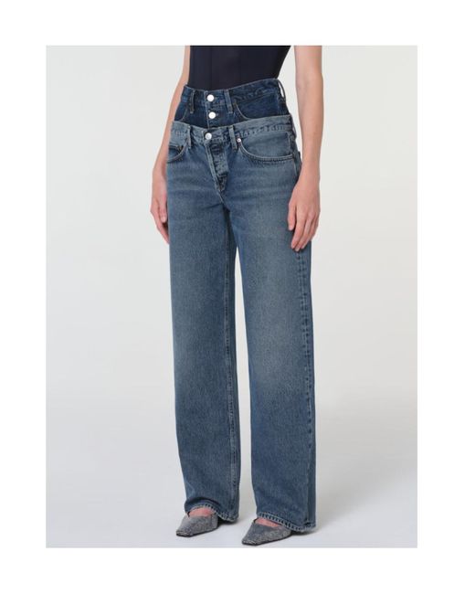 Agolde Blue Elson Double-Waisted Jeans