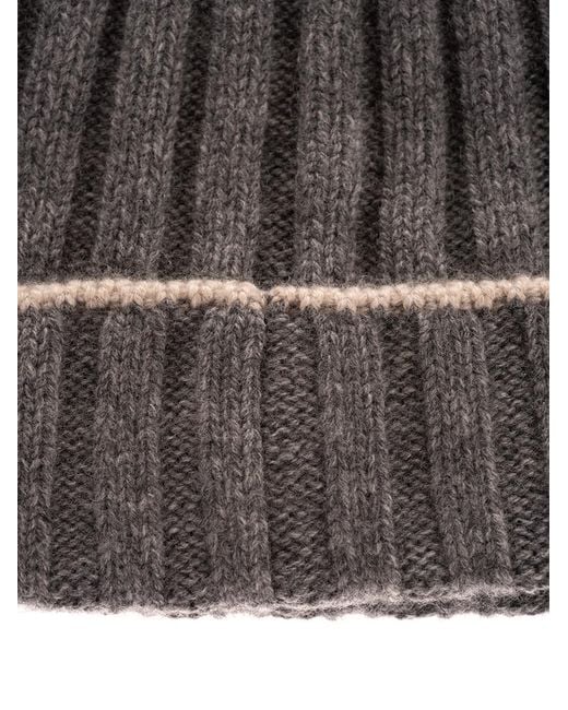 Brunello Cucinelli Brown Turn-Up Brim Ribbed Beanie for men
