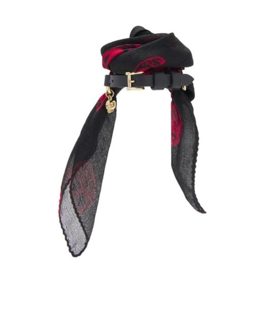 McQueen Black Skull Print Silk Bracelet