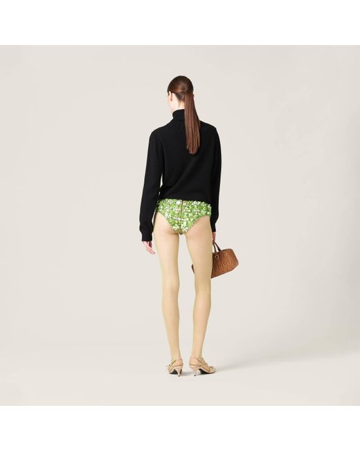 Miu Miu Green Embroidered Silk And Wool Panties