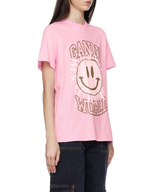 Ganni Pink Smiley T-Shirt