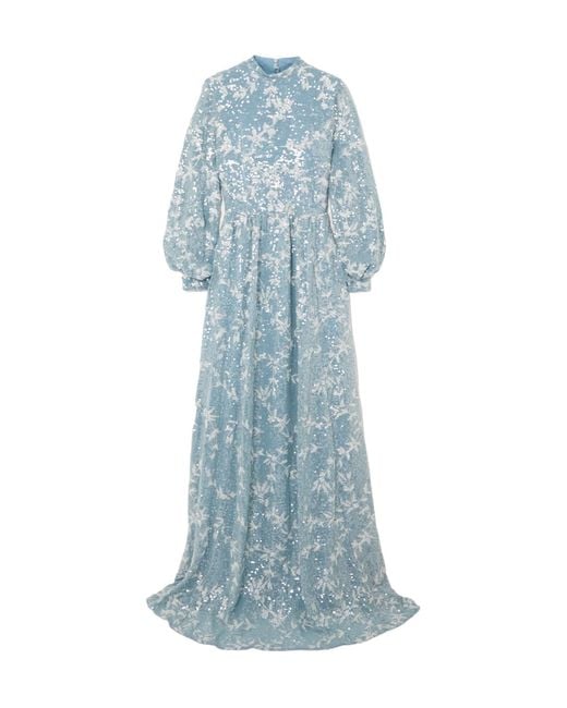 Erdem Blue Kara Sequined Embroidered Gown
