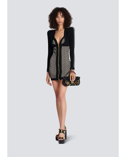 Balmain Black Monogrammed Bodycon Knitted Dress