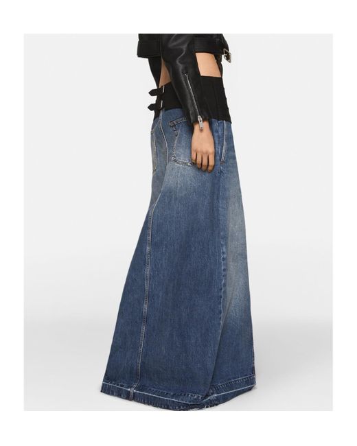 Stella McCartney Blue Front-Slit Frayed-Edge Denim Maxi Skirt