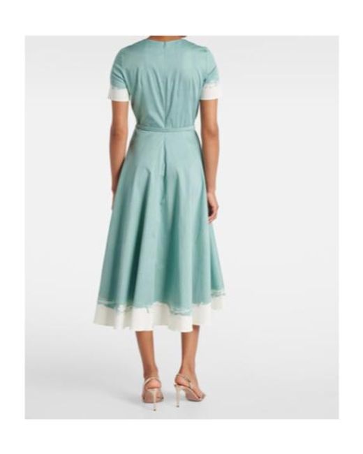 Oscar de la Renta Blue Embellished Cotton-Blend Poplin Midi Dress
