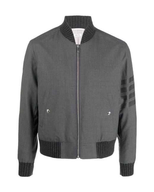 Thom Browne Gray Bar Zipped Bomber Jacket for men