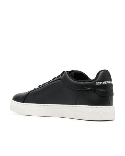 Emporio Armani Black Logo-Print Lace-Up Sneakers for men