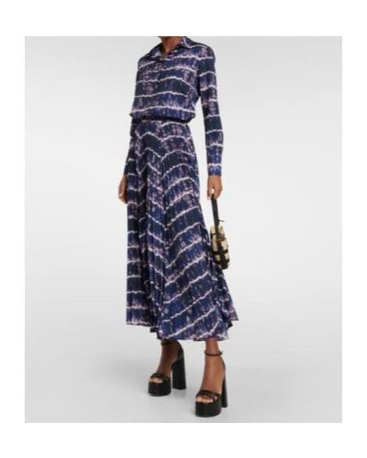 Altuzarra Blue Sif Printed Pleated Maxi Skirt