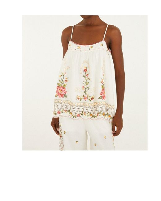 Farm Rio Natural Embroidered Scalloped Hem Top