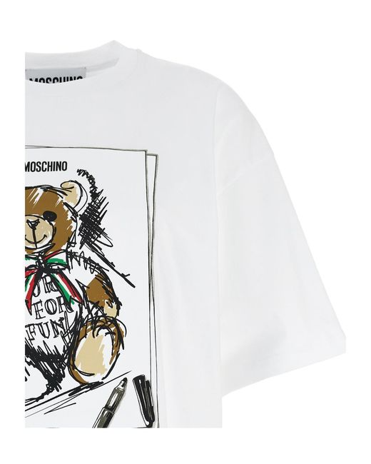 Moschino White Graphic Printed Crewneck T-Shirt