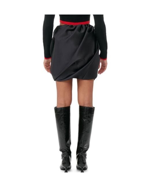 Ganni Black Double Satin Mini Skirt