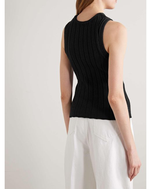 Khaite Black Manu Ribbed Cotton-Blend Tank