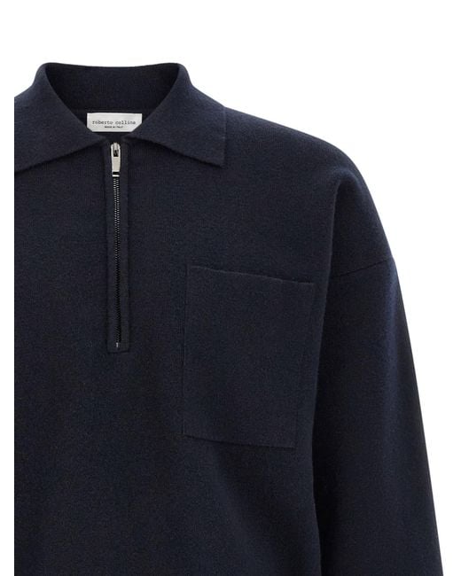 Roberto Collina Blue Merino Wool Polo Shirt for men