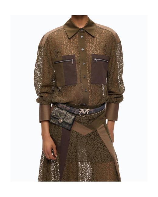 Pinko Brown Lace Panelled Shirt