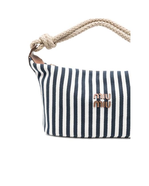 Miu Miu White Striped Rope-Handle Tote Bag