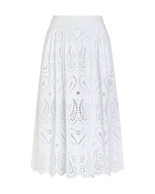 Etro White Pleated Embroidered Cotton-Blend Midi Skirt