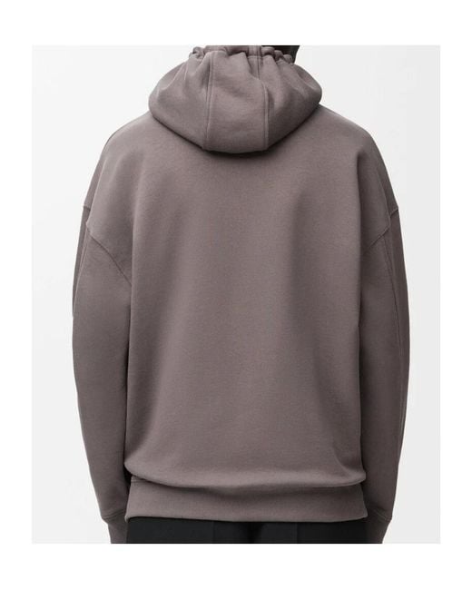 Loewe Gray Logo Embroidered Zipped Drawstring Hoodie for men