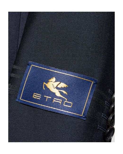 Etro Blue Single-Breasted Placed Motif Jacket for men