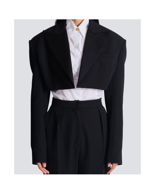 Balmain Black Cropped Grain De Poudre Jacket
