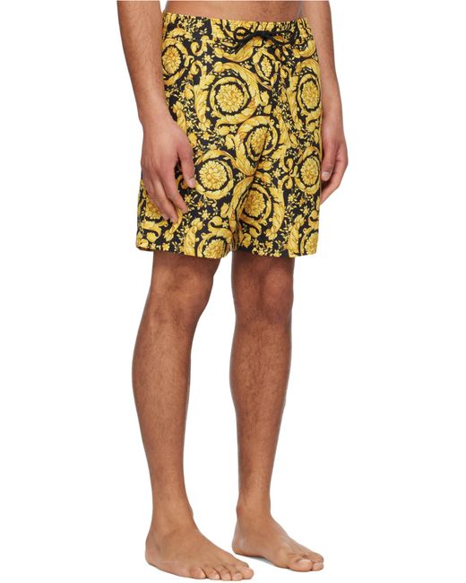 Versace Yellow Barocco Printed Swim Shorts for men