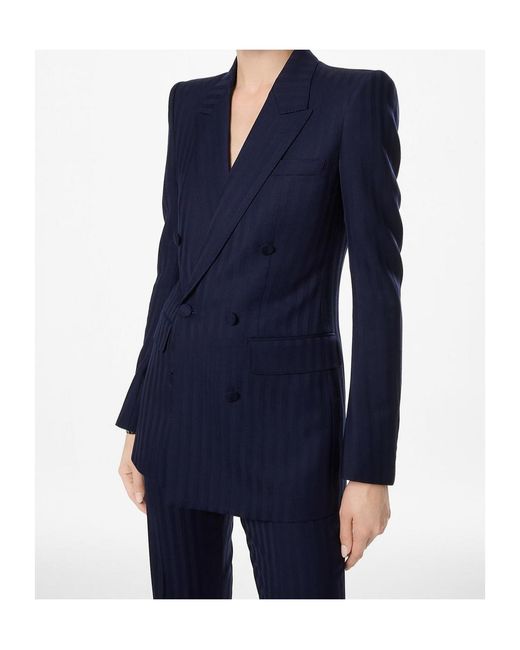 Tom Ford Blue Tonal Stripe Double Breasted Jacket