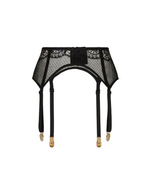 Dolce & Gabbana Black Logo Plaque Lace Garters