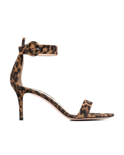 Gianvito Rossi Metallic Portofino Leopard Printed Ankle Strap Sandals