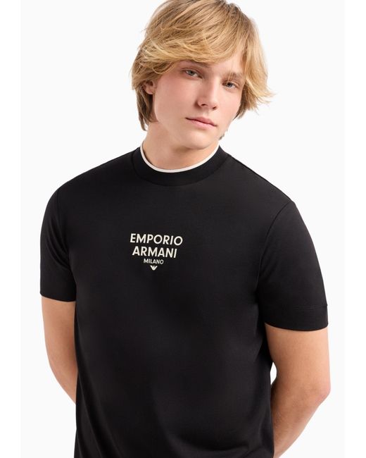 Emporio Armani Black Logo-Rubberised Crewneck T-Shirt for men