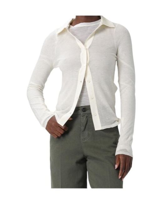 Semicouture White Margaux Collared Button Cardigan