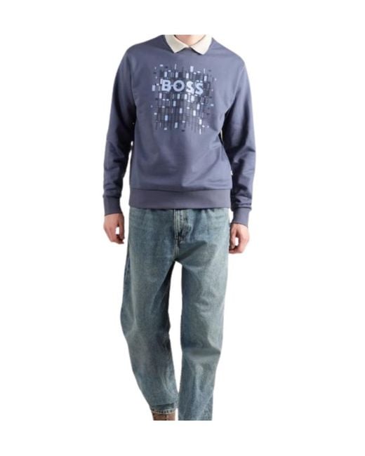 Boss Blue Crew Neck Long-Sleeved Sweatshirt for men