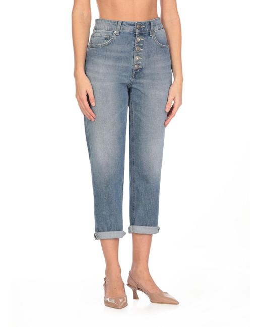 Dondup Blue Jewel Button Straight-Leg Jeans