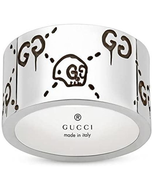 Gucci White Ghost Logo Details Ring