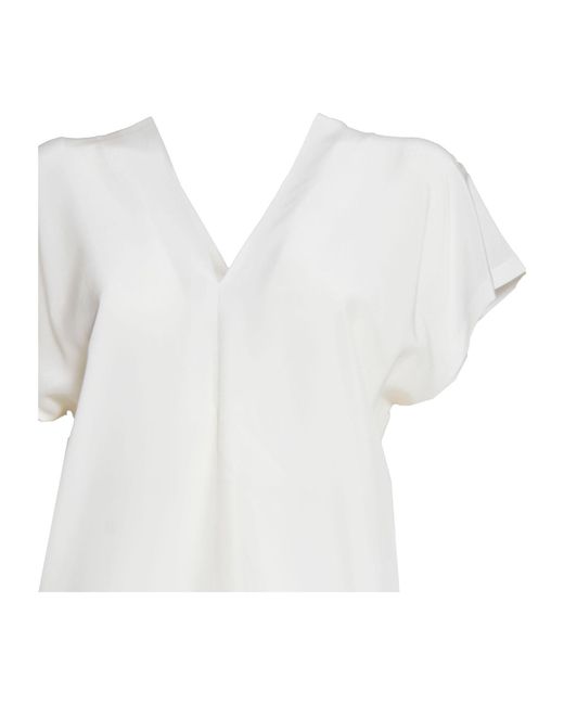 Aspesi White V-Neck Satin Blouse