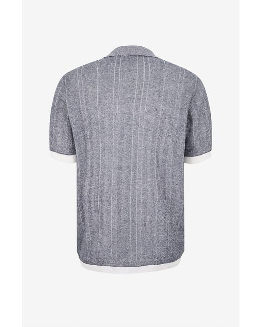 Brioni Gray Ribbed-Knit Contrast-Trim Polo Shirt for men