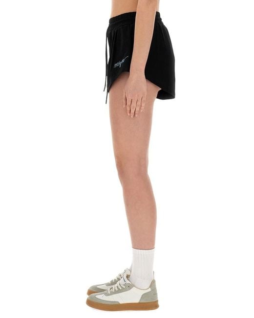MSGM Black Logo Embroidered Drawstring Shorts