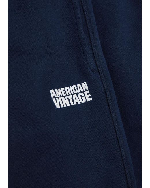 American Vintage Blue Plizzy Logo-Print Cotton Sweatpants